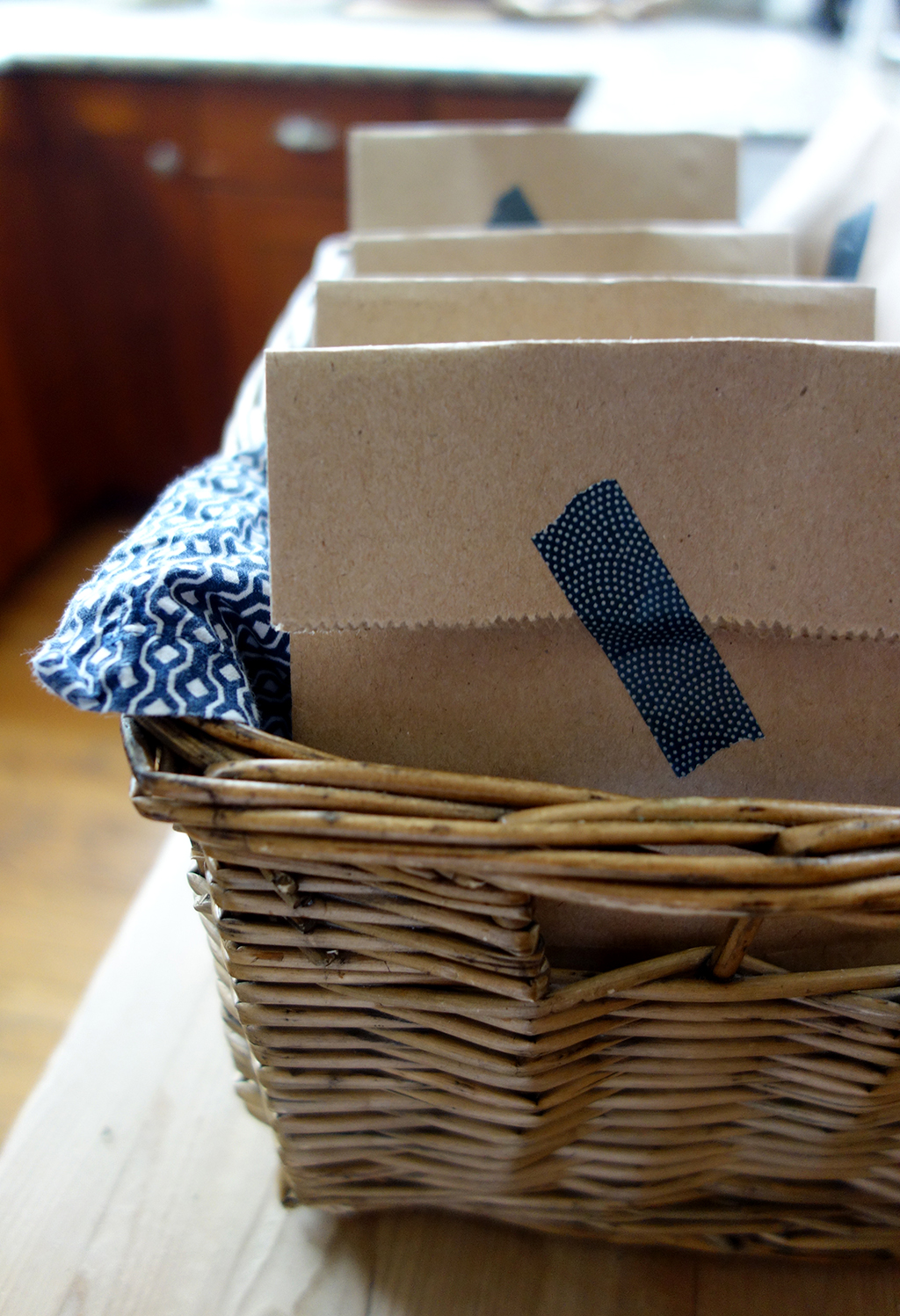 Making party favor bags for a spa night