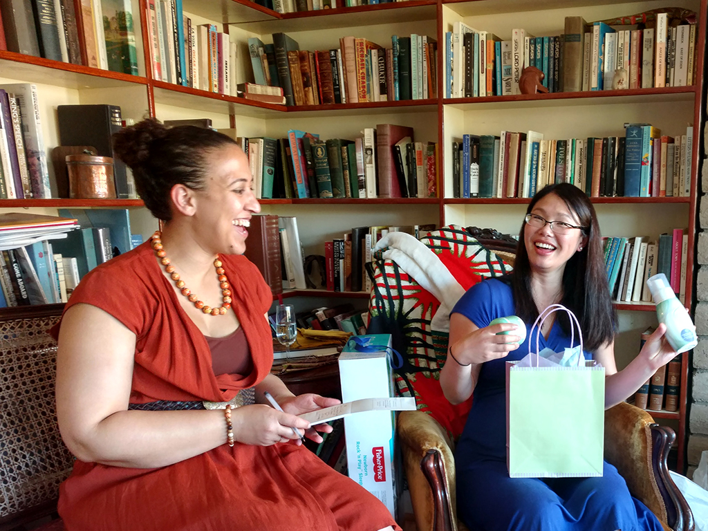 Baby shower gift opening
