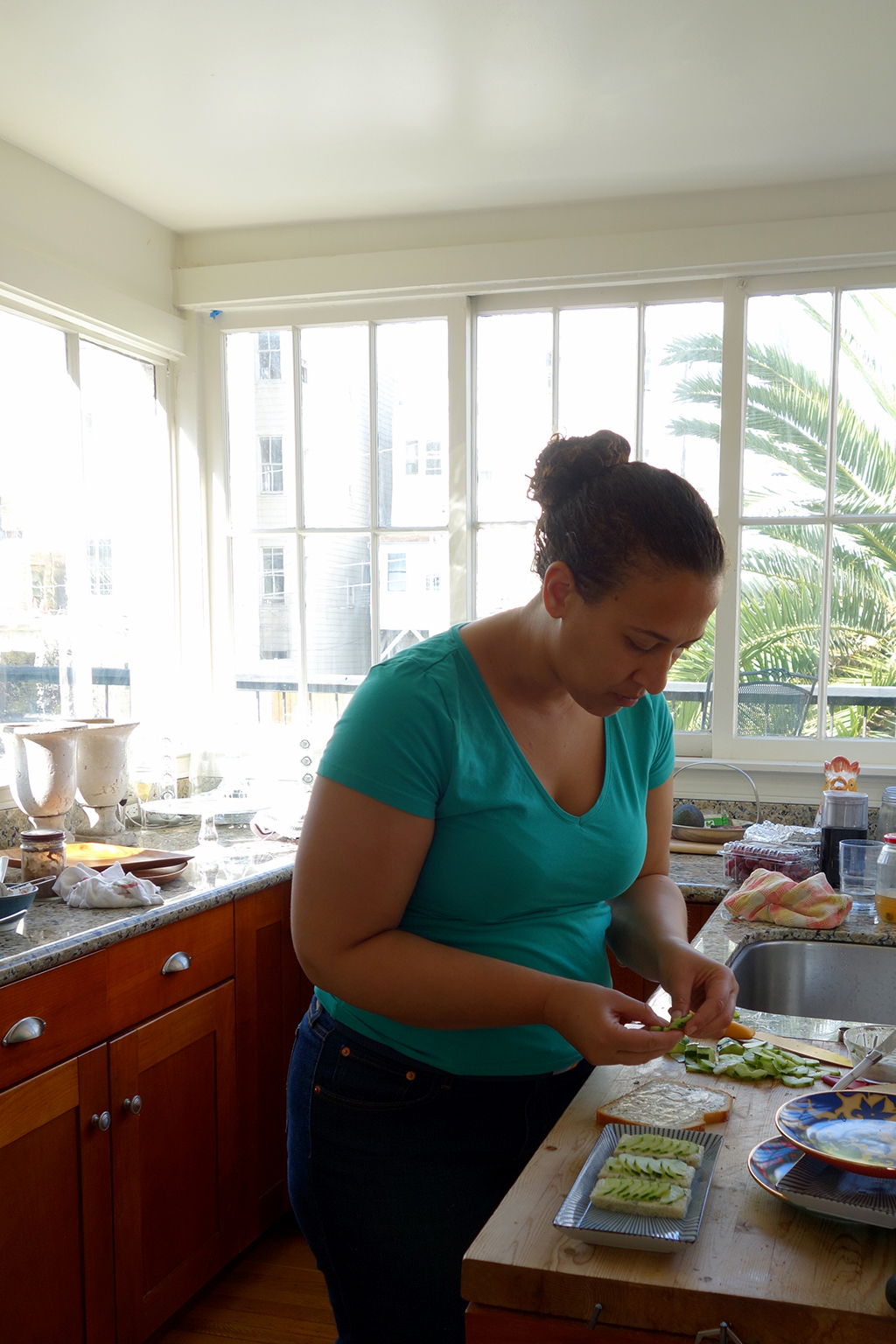 Making cucumber sandwiches