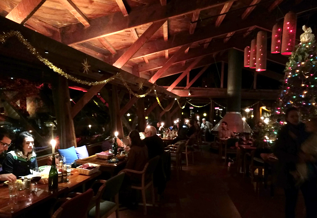Nepenthe restaurant at night in December